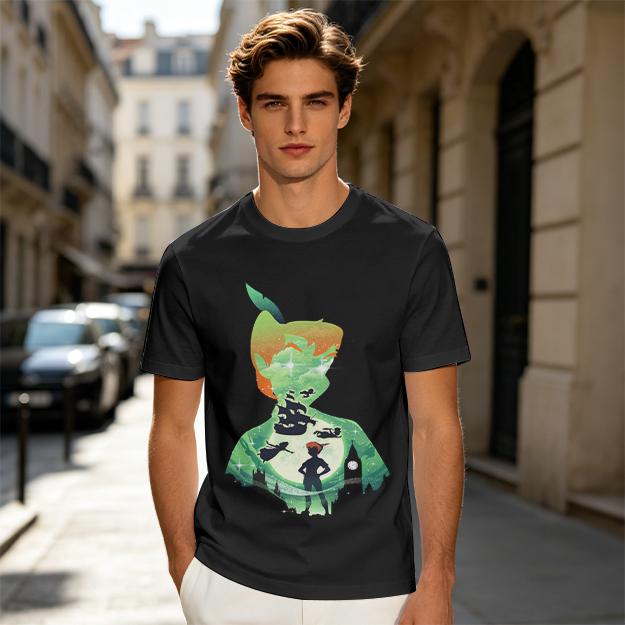 Olive T-shirt with Peter Pan Silhouette Artwork