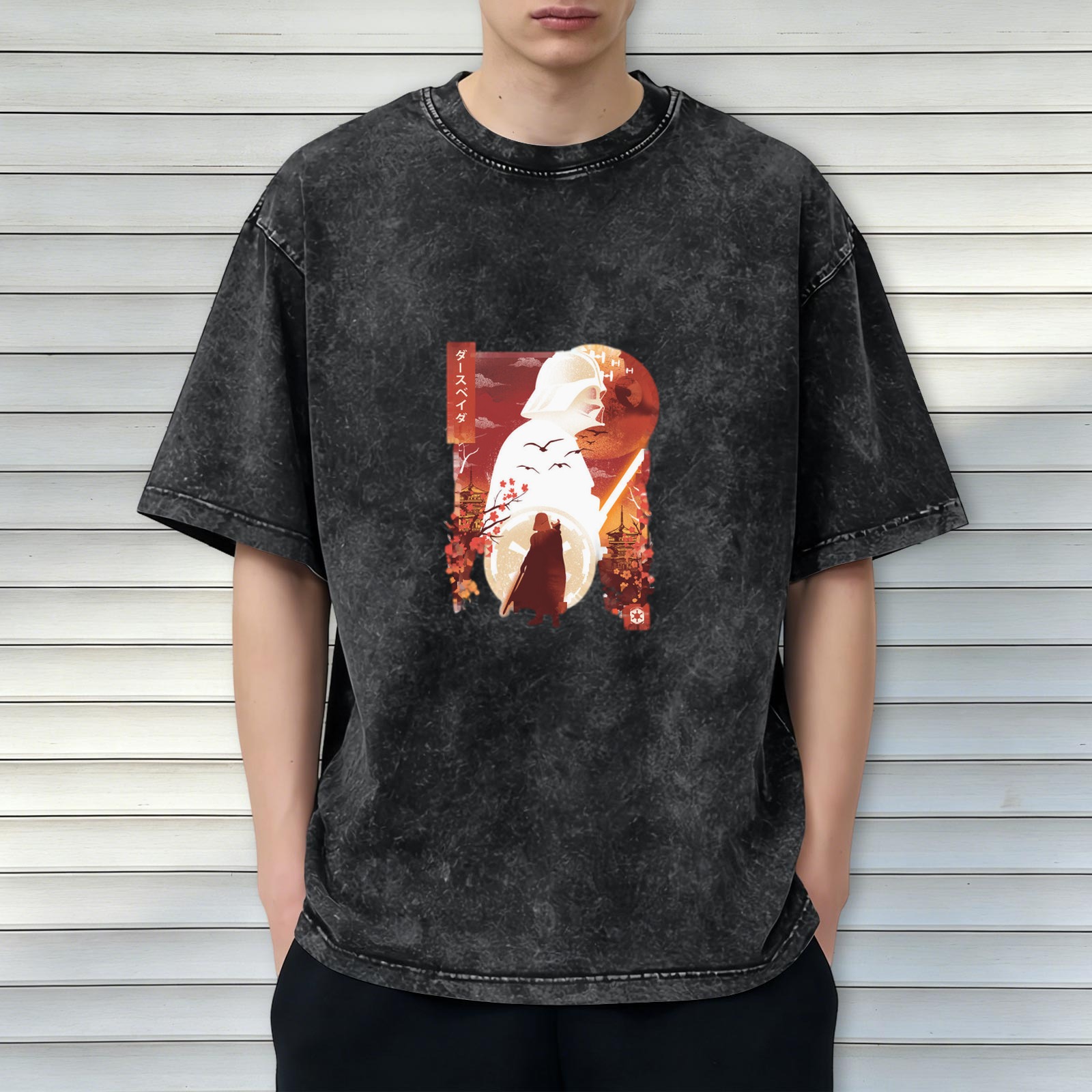 Star Wars Darth Vader Japanese Ukiyo-e Style Graphic Acid Wash T-shirt