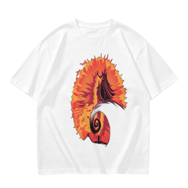Olive T-Shirt With Fiery Spiral And Silhouette Figure Print