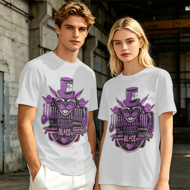 Olive T-Shirt with Wonderland Cheshire Cat Mad Hatter Print