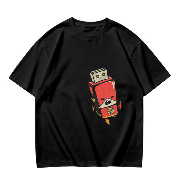 Olive T-Shirt With Cartoon USB Flash Drive Character Print