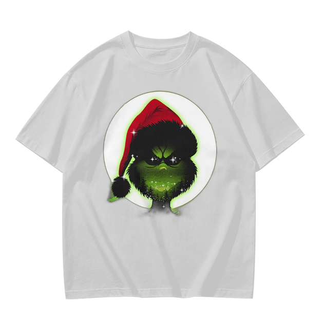 Olive Green T-Shirt With Grinch Wearing Santa Hat Graphic