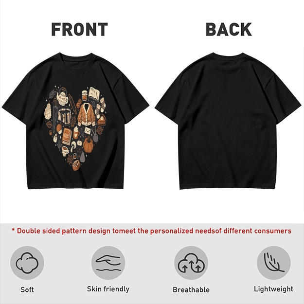 Olive Green T-Shirt With Fall Themed Heart Shaped Graphic