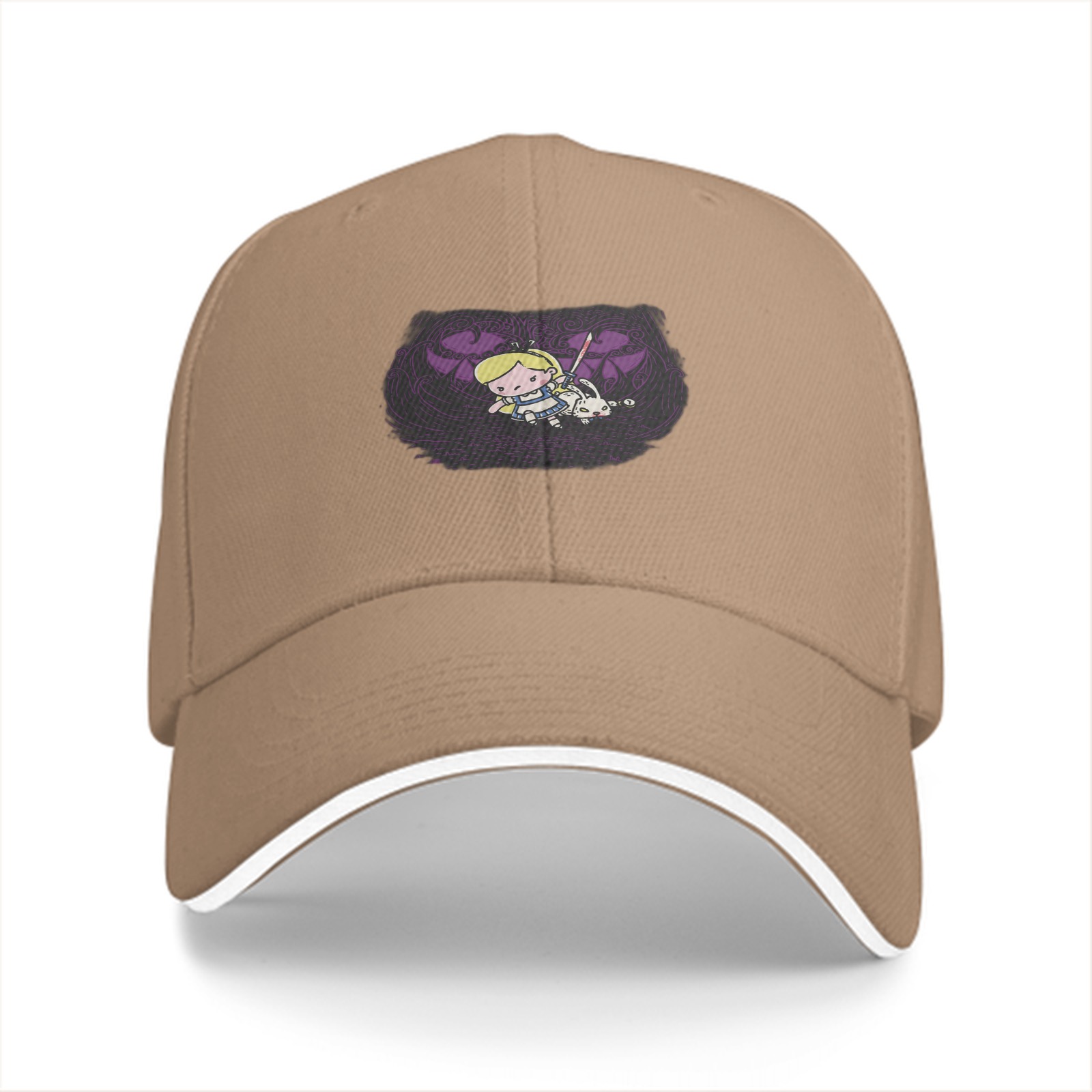Black Baseball Cap With Chibi Alice In Wonderland Print