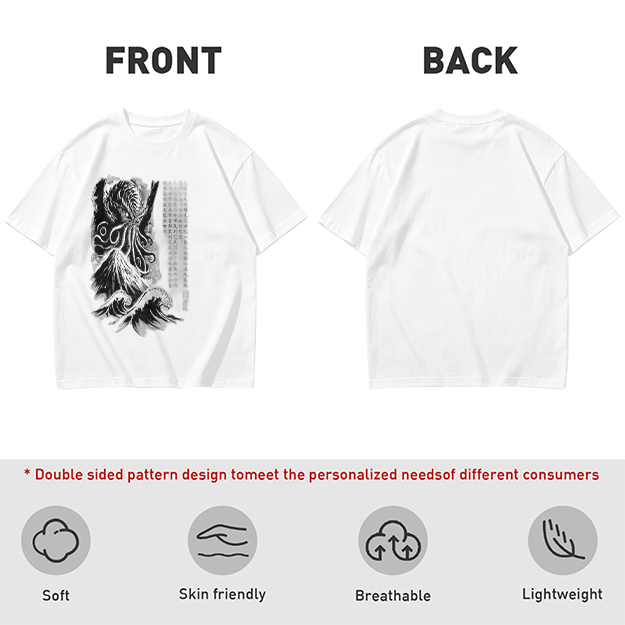 Olive T-shirt with Cthulhu and Wave Gothic Art Print