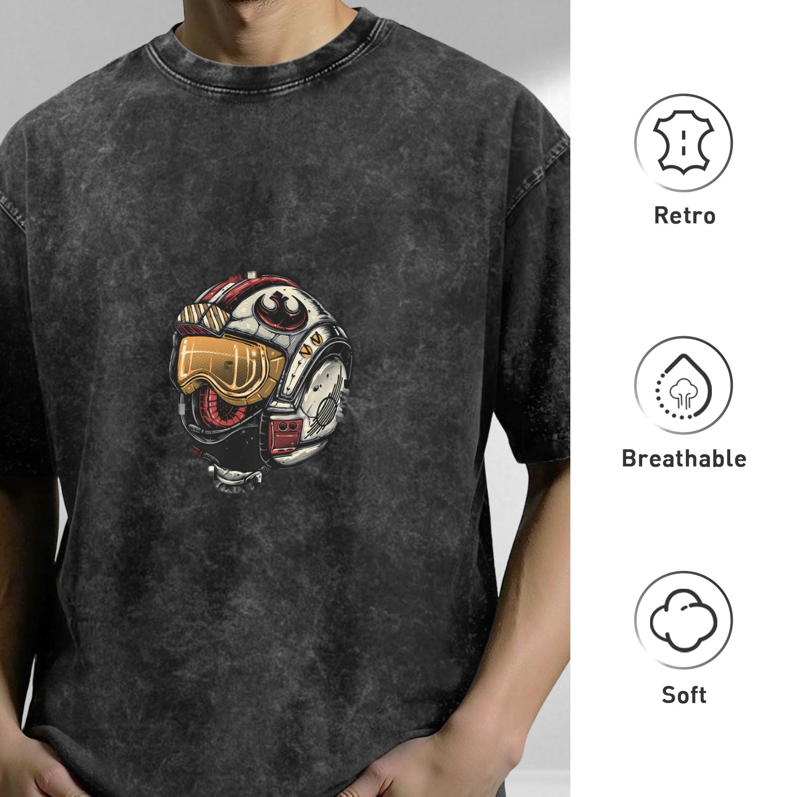 Star Wars X-Wing Pilot Helmet Graphic Vintage Wash Oversized T-Shirt