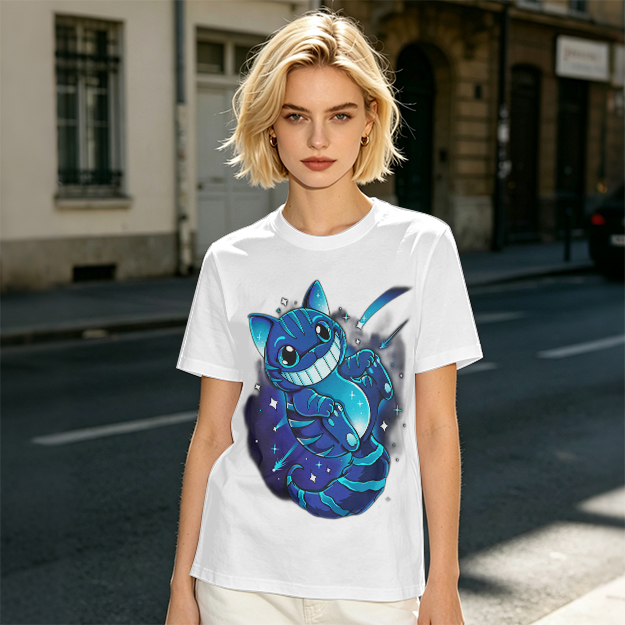 Olive T-shirt with Galaxy Cheshire Cat Graphic Print