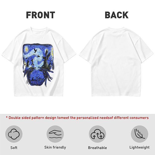 Olive T-Shirt with Starry Night Style Fantasy Art Print