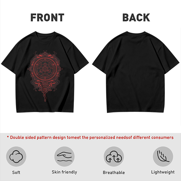 Olive T-Shirt With Red Occult Magic Circle Graphic