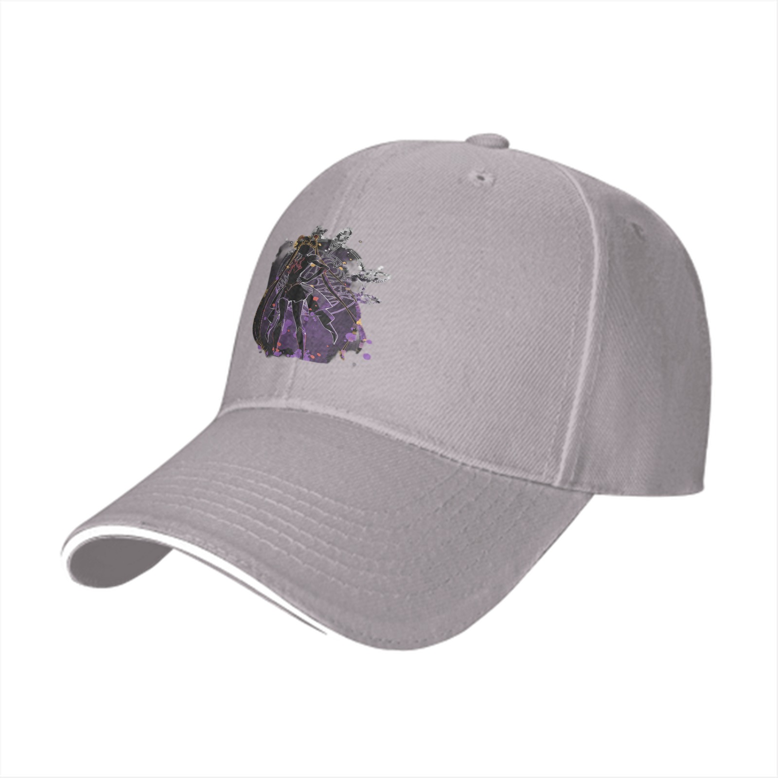 Black Baseball Cap With Purple Abstract Character Art Print