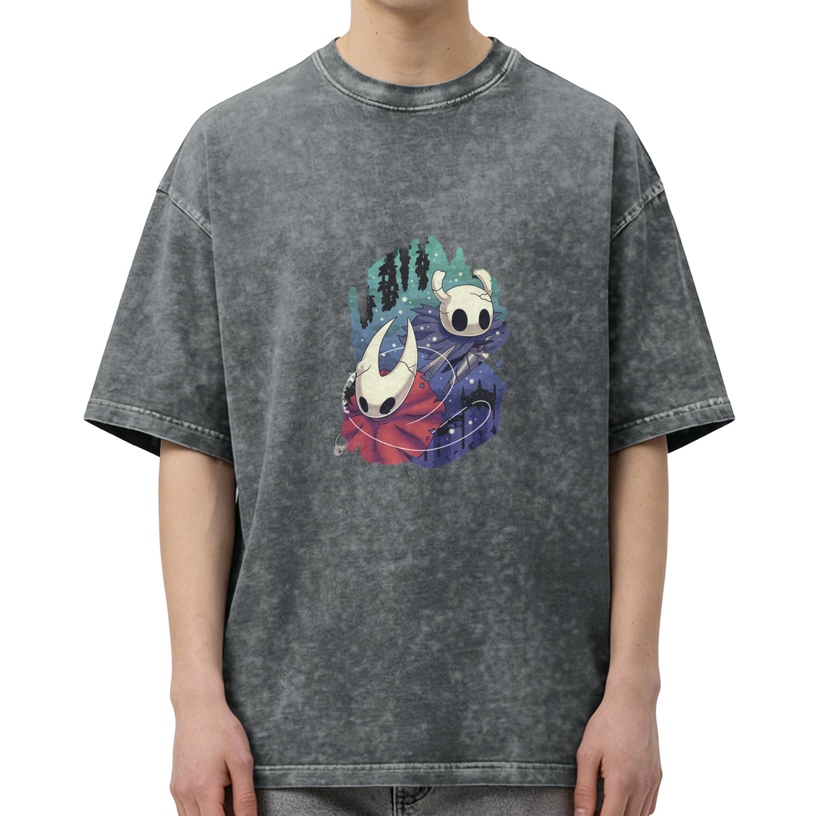 Hollow Knight Characters Graphic Washed Black T-Shirt