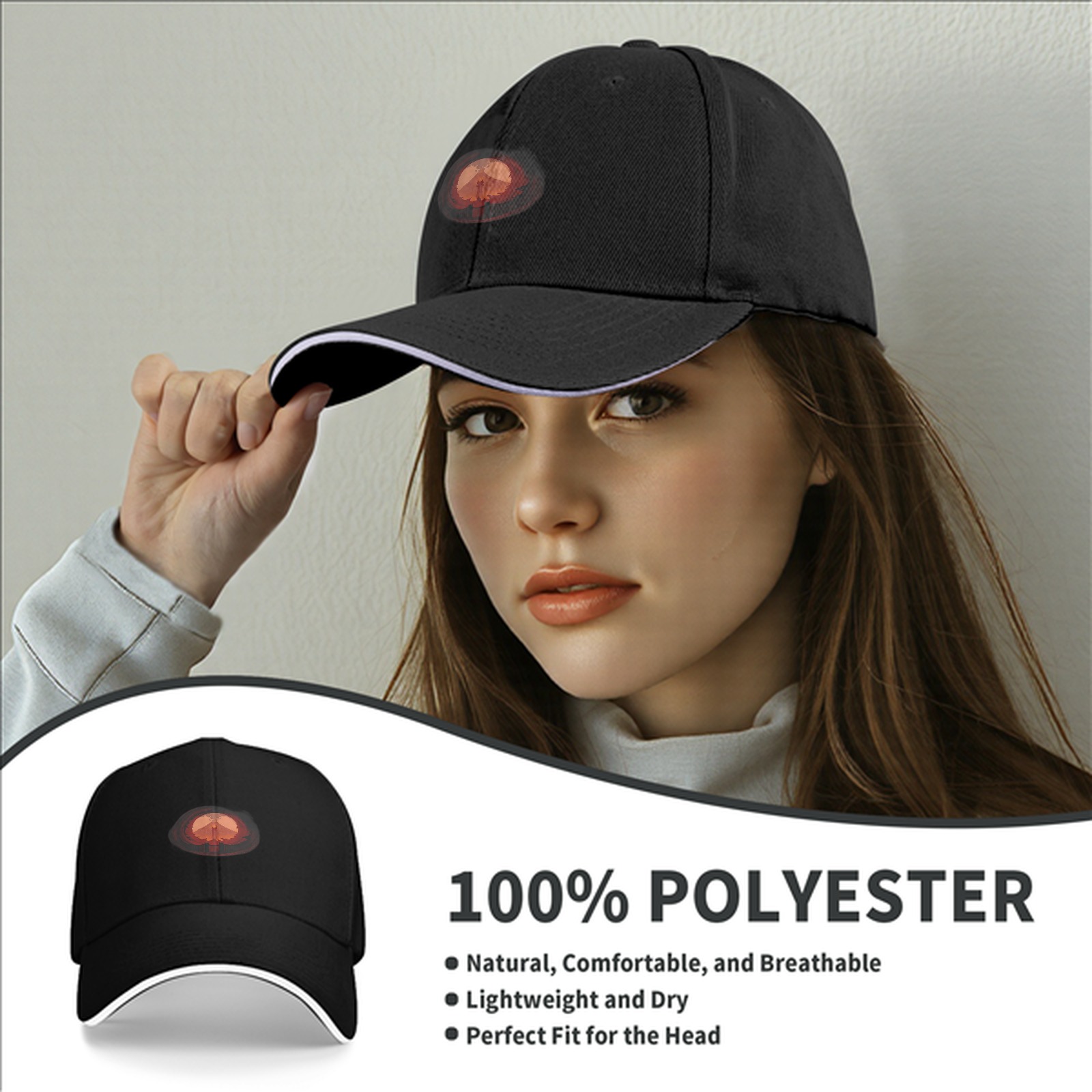 Black Baseball Cap with Volcanic Mushroom Cloud Graphic