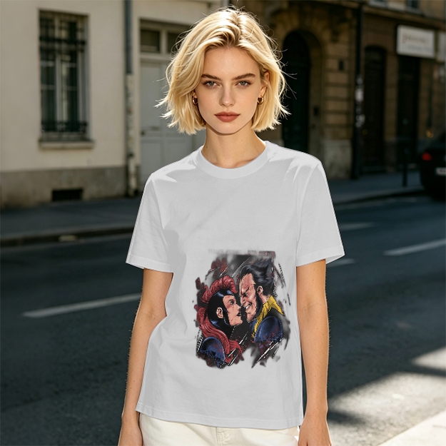 Olive T-shirt with Comic Style Superhero Character Art Print