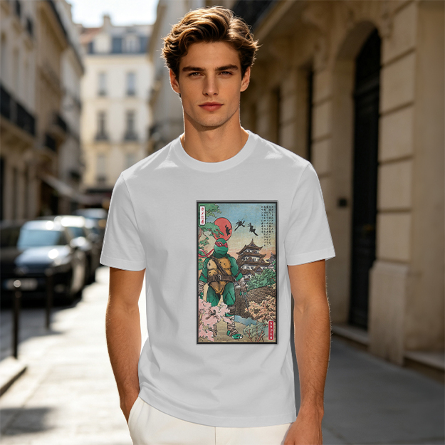 Olive T-Shirt with Ninja Turtle Ukiyo-e Style Art Print