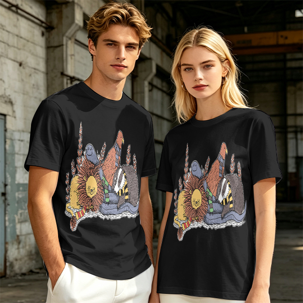 Olive Green T-Shirt With Whimsical Fantasy Creature Graphic Print