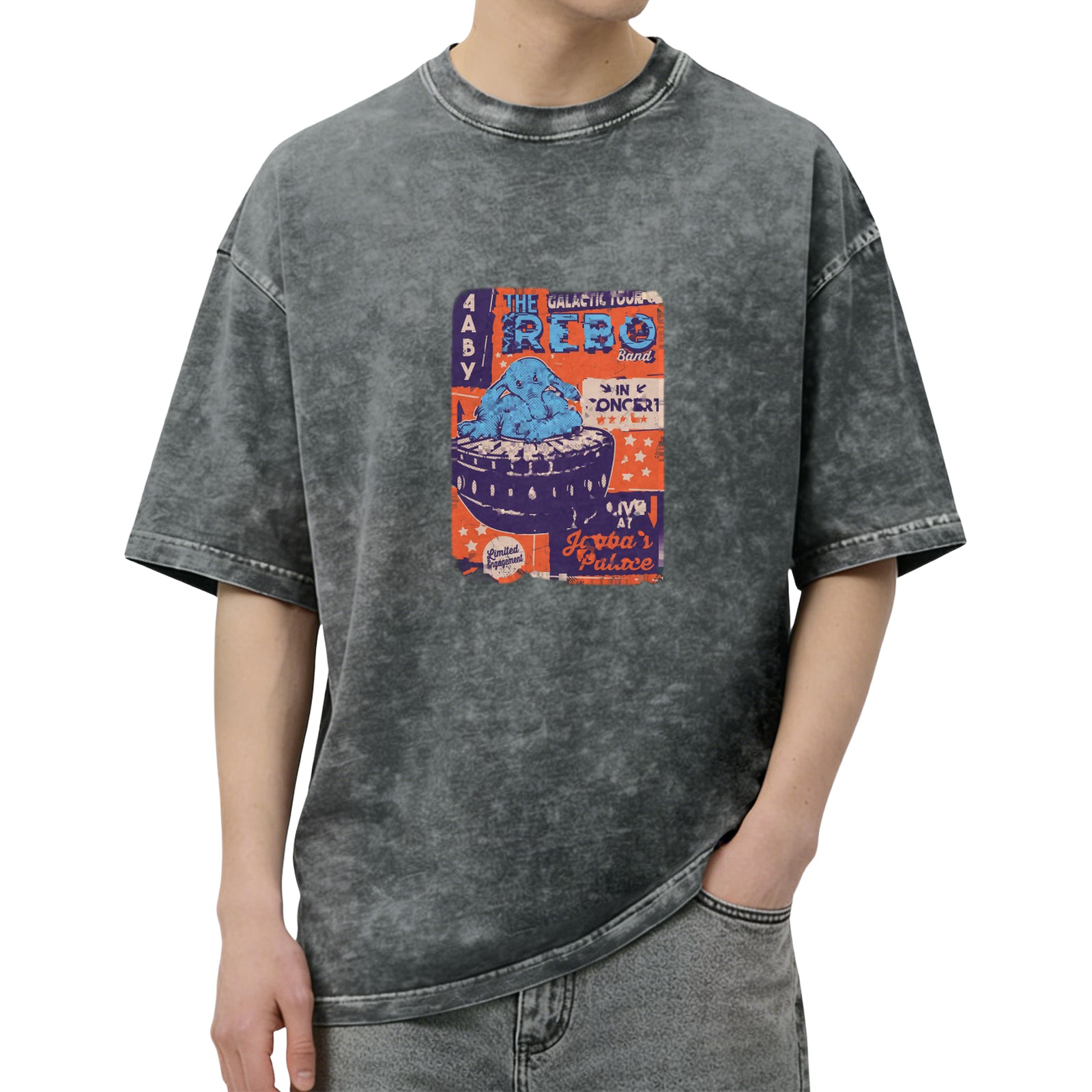 Oversized Acid Wash T-Shirt with The Max Rebo Band Jabba's Palace Concert Print