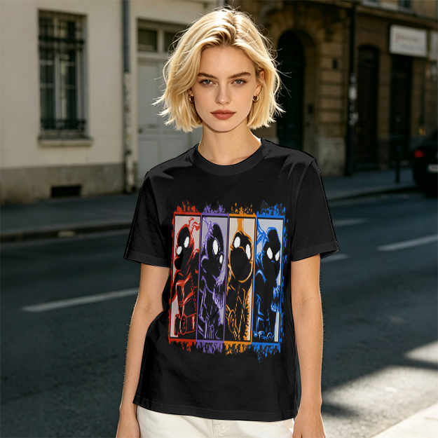 Olive T-Shirt With Four Superhero Silhouette Panels