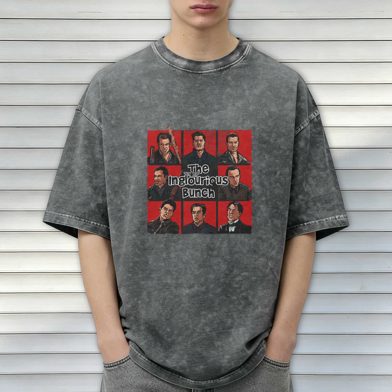 Washed Black Graphic T-Shirt with The Inglourious Bunch Character Art