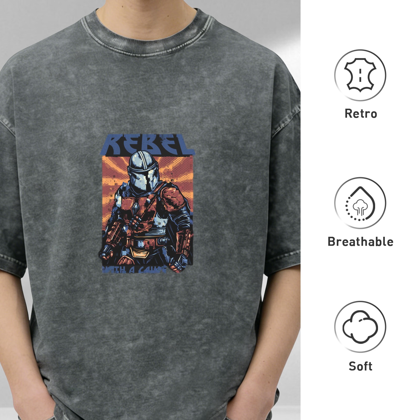 Washed Black T-Shirt With Rebel Bounty Hunter Graphic