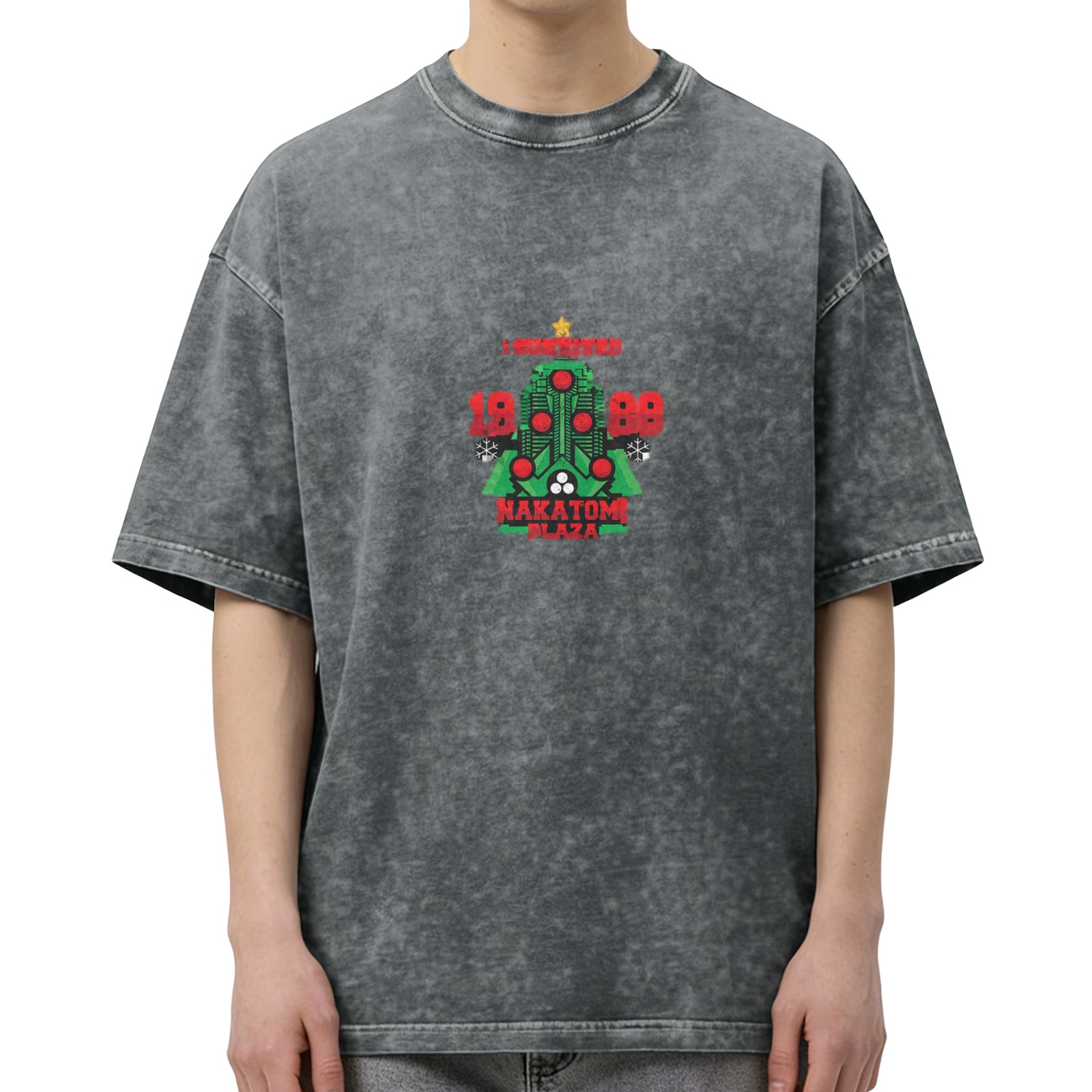 I Survived 1988 Nakatom Plaza Christmas Tree Graphic Acid Wash T-Shirt