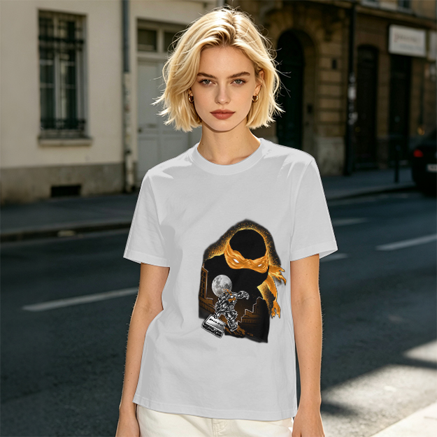 Olive T-Shirt with Orange Masked Ninja Turtle Graphic