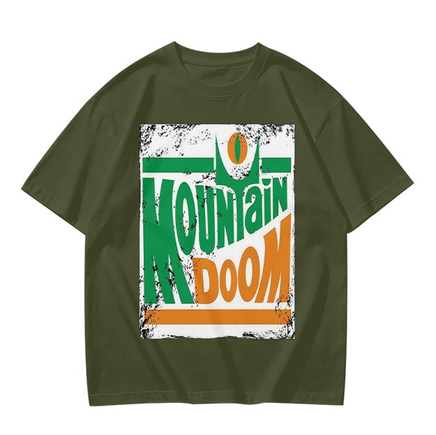 Olive T-shirt with Mountain Doom Themed Graphic Print