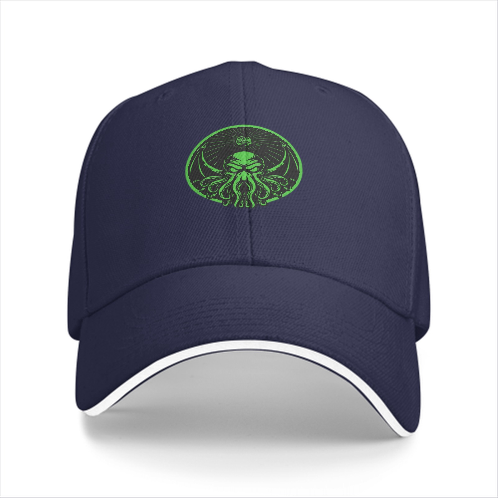 Black Baseball Cap With Green Cthulhu Emblem Design