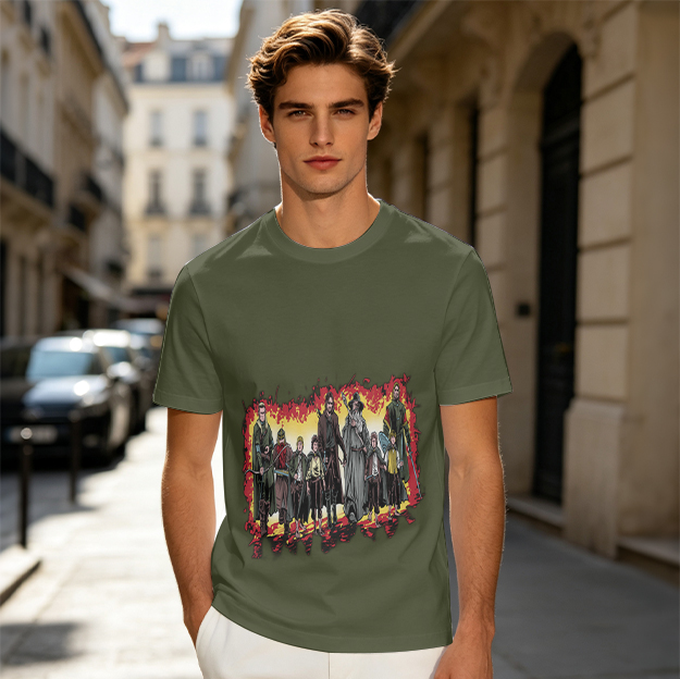 Olive Green T-Shirt With Fantasy Fellowship Group Graphic Print