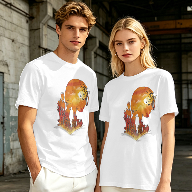 Olive T-Shirt with Sunset Lion Silhouette Graphic Print