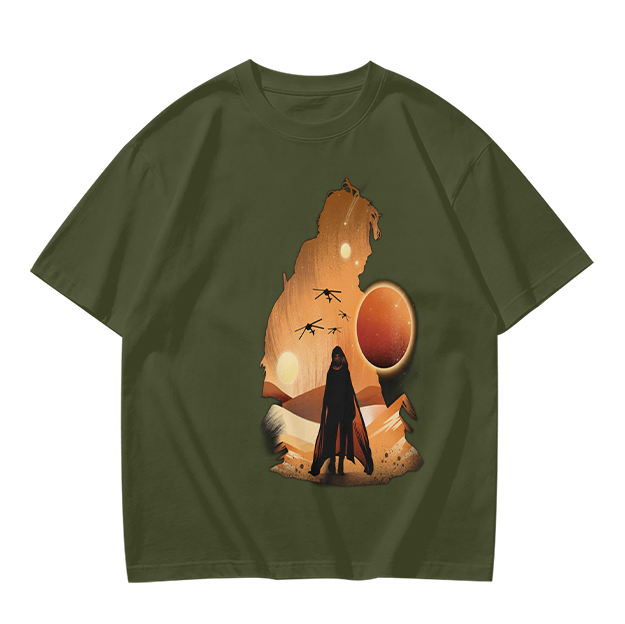 Olive T-Shirt With Desert Sci-Fi Silhouette Graphic Print