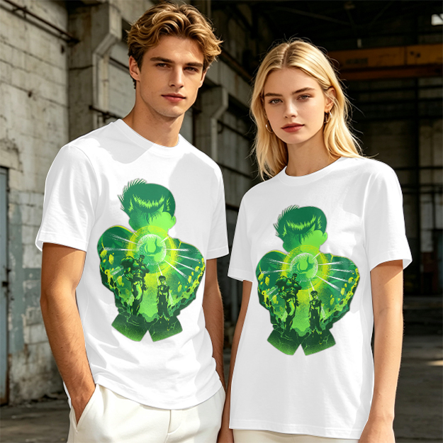 Anime Character Silhouette Glowing Green Graphic T-Shirt