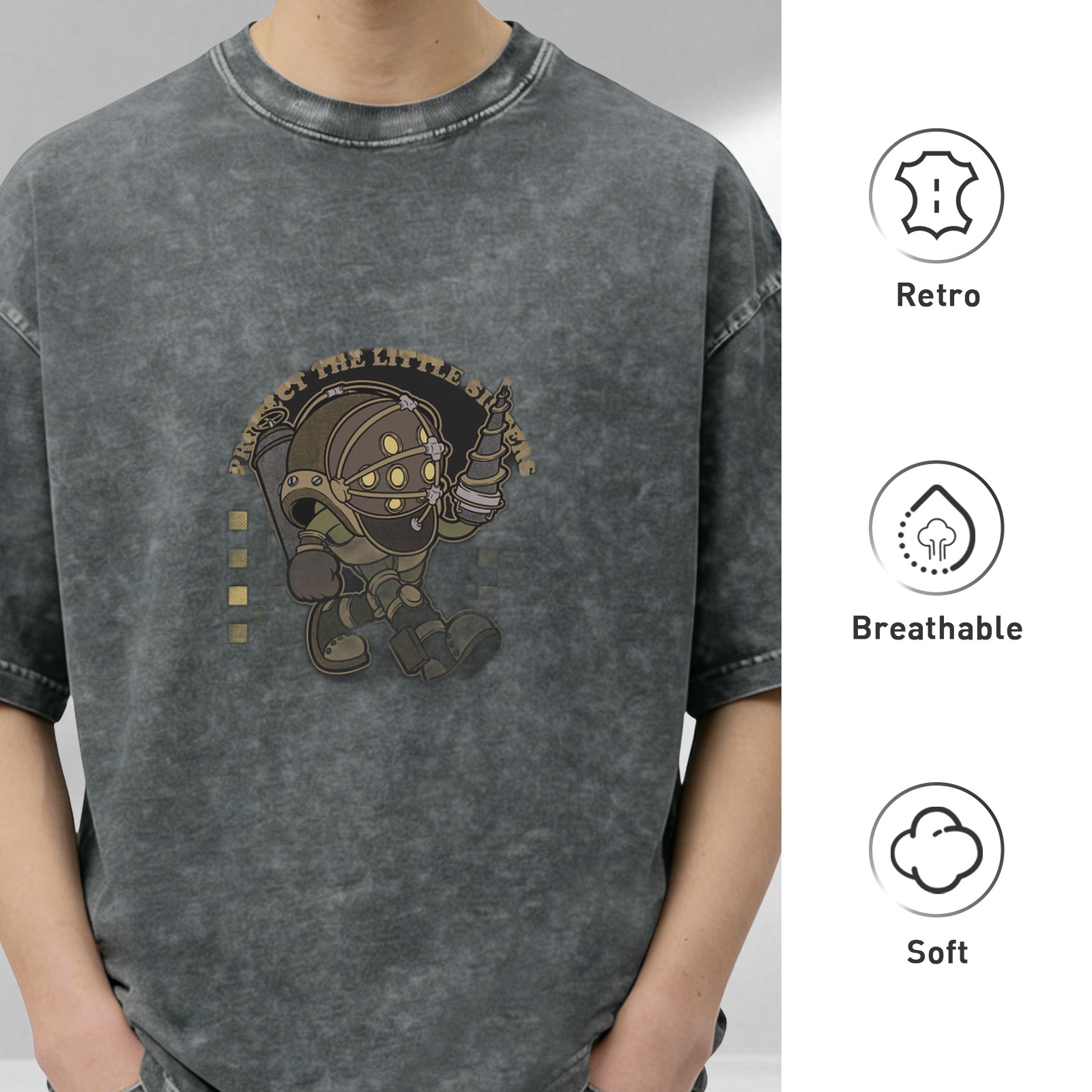 Bioshock Big Daddy 'Protect The Little Sisters' Acid Wash T-Shirt