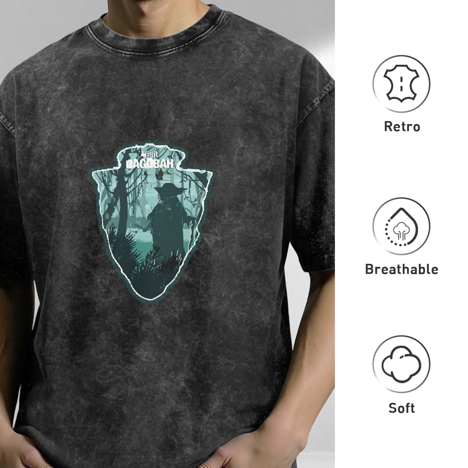 Star Wars Dagobah Yoda Silhouette Stonewashed Black T-Shirt