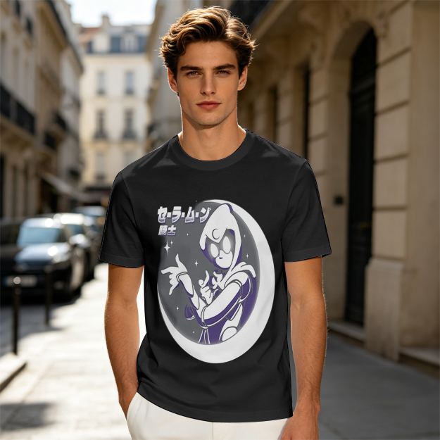 Olive T-shirt with Moon Warrior Anime Graphic Print