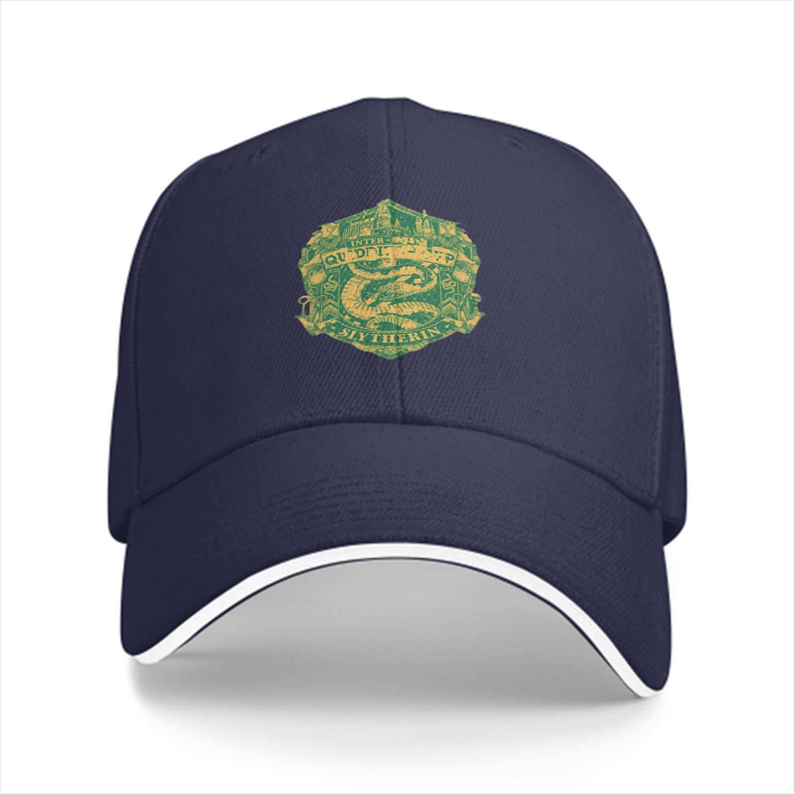Black baseball cap with Slytherin Quidditch crest design