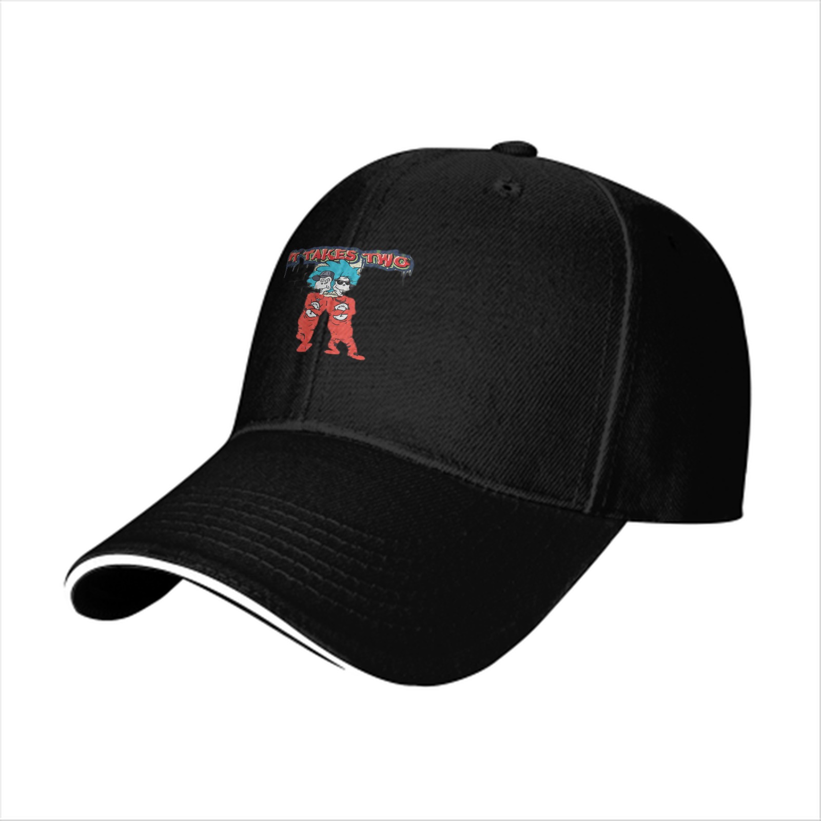 Black baseball cap with 'It Takes Two' graphic design