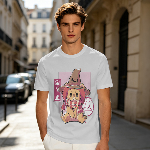Olive T-Shirt With Cute Lion Wizard Graphic Print