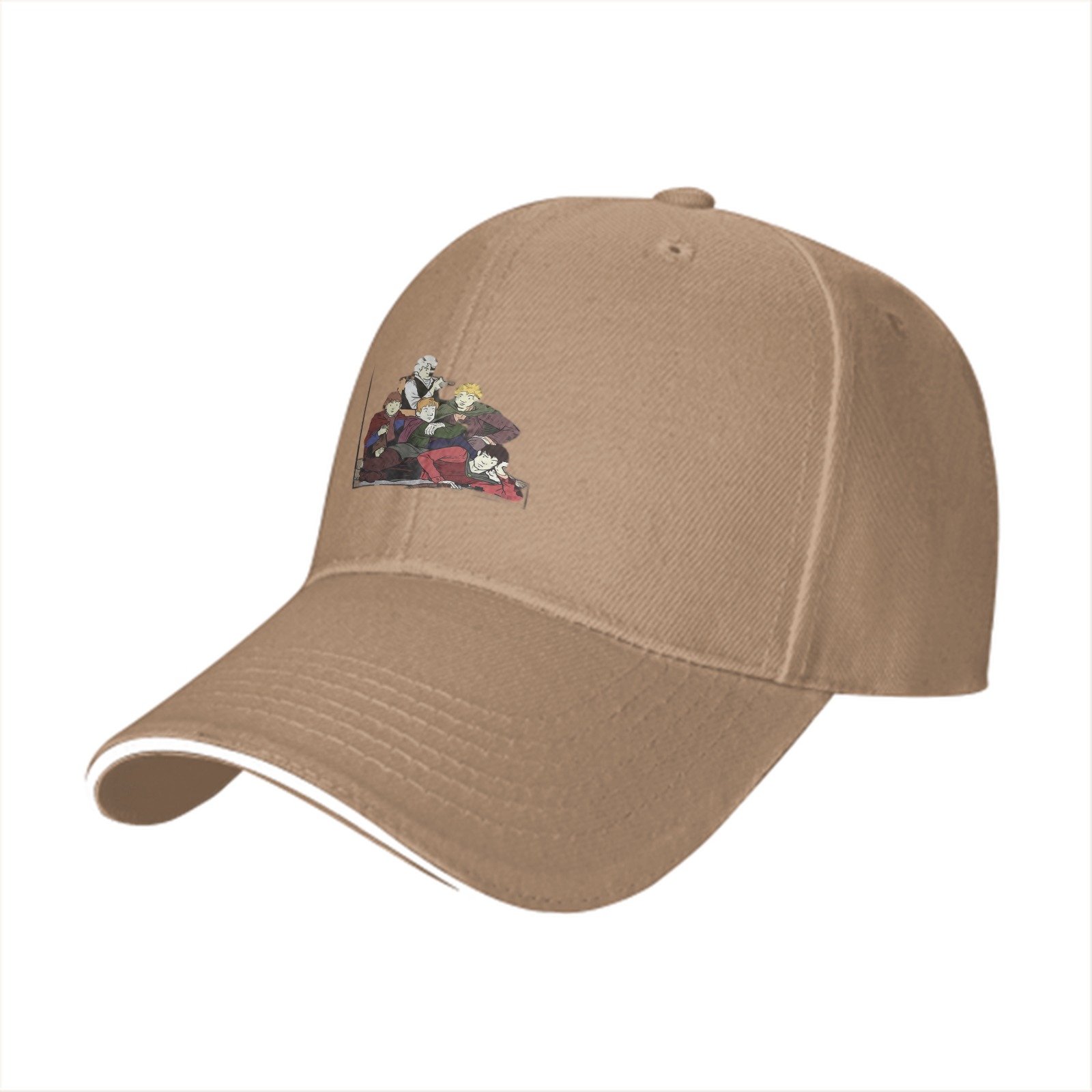 Black baseball cap with anime group character print
