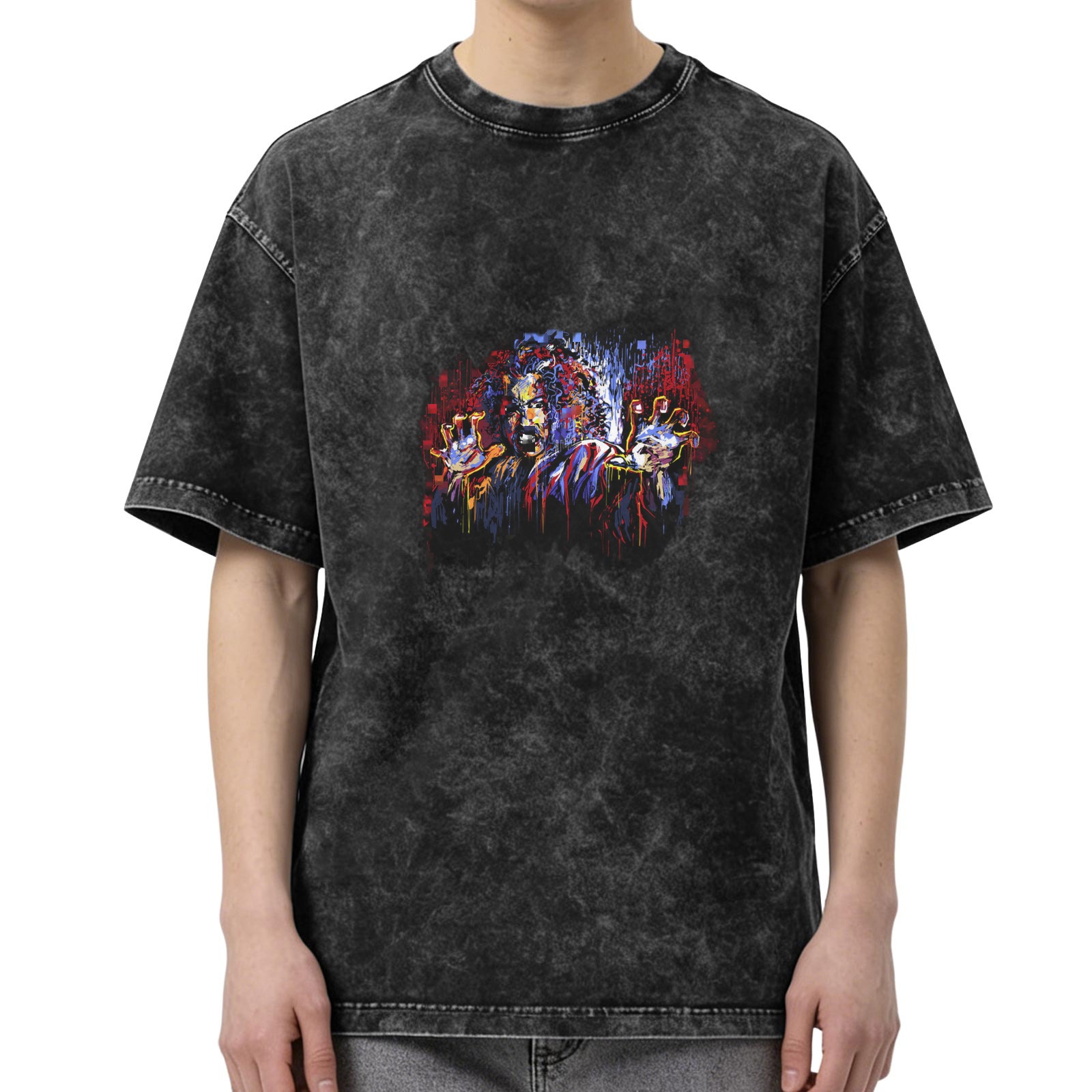 Oversized Acid Wash T-Shirt With Vibrant Abstract Graphic Print