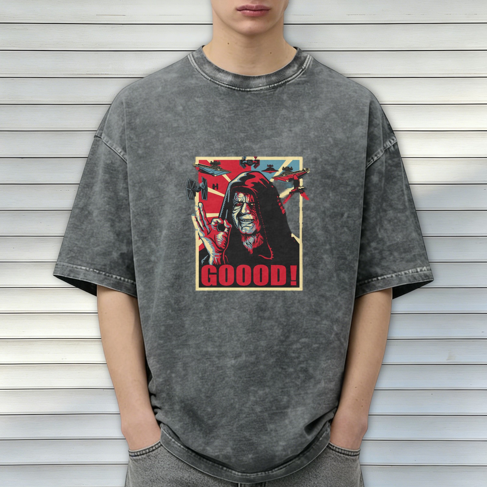 Star Wars Emperor Palpatine 'GOOOD!' Graphic Print Acid Wash Oversized T-Shirt