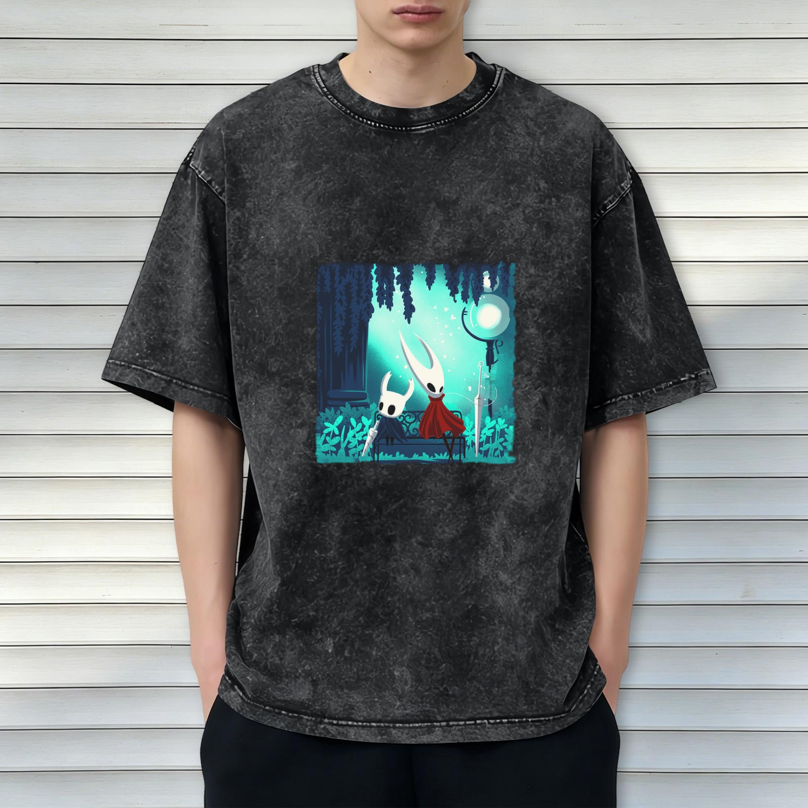 Hollow Knight Themed Dark Wash Graphic T-Shirt