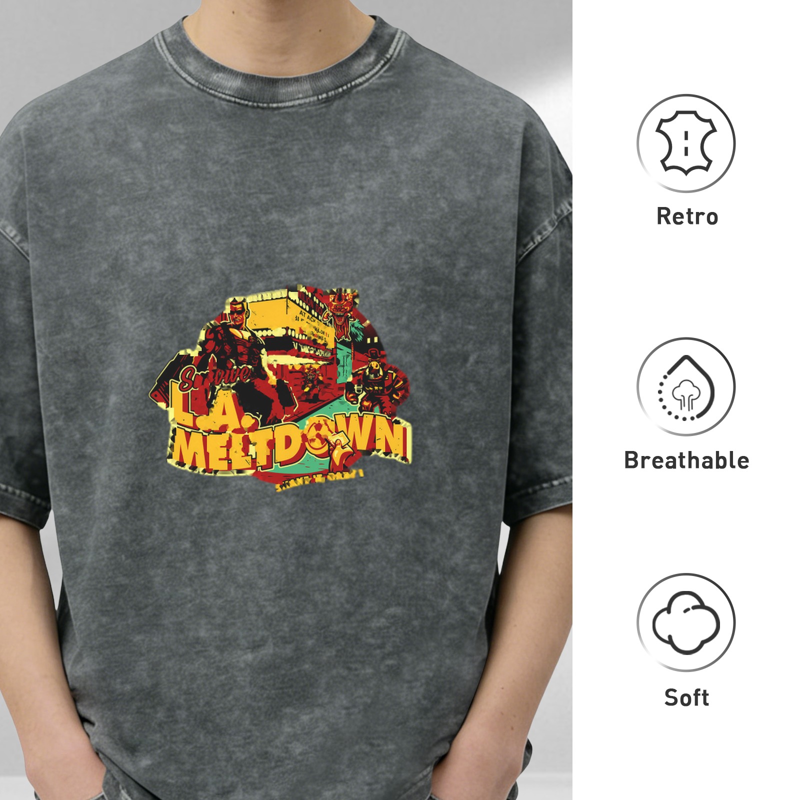 L.A. Meltdown Graphic Acid Wash Black Oversized T-Shirt