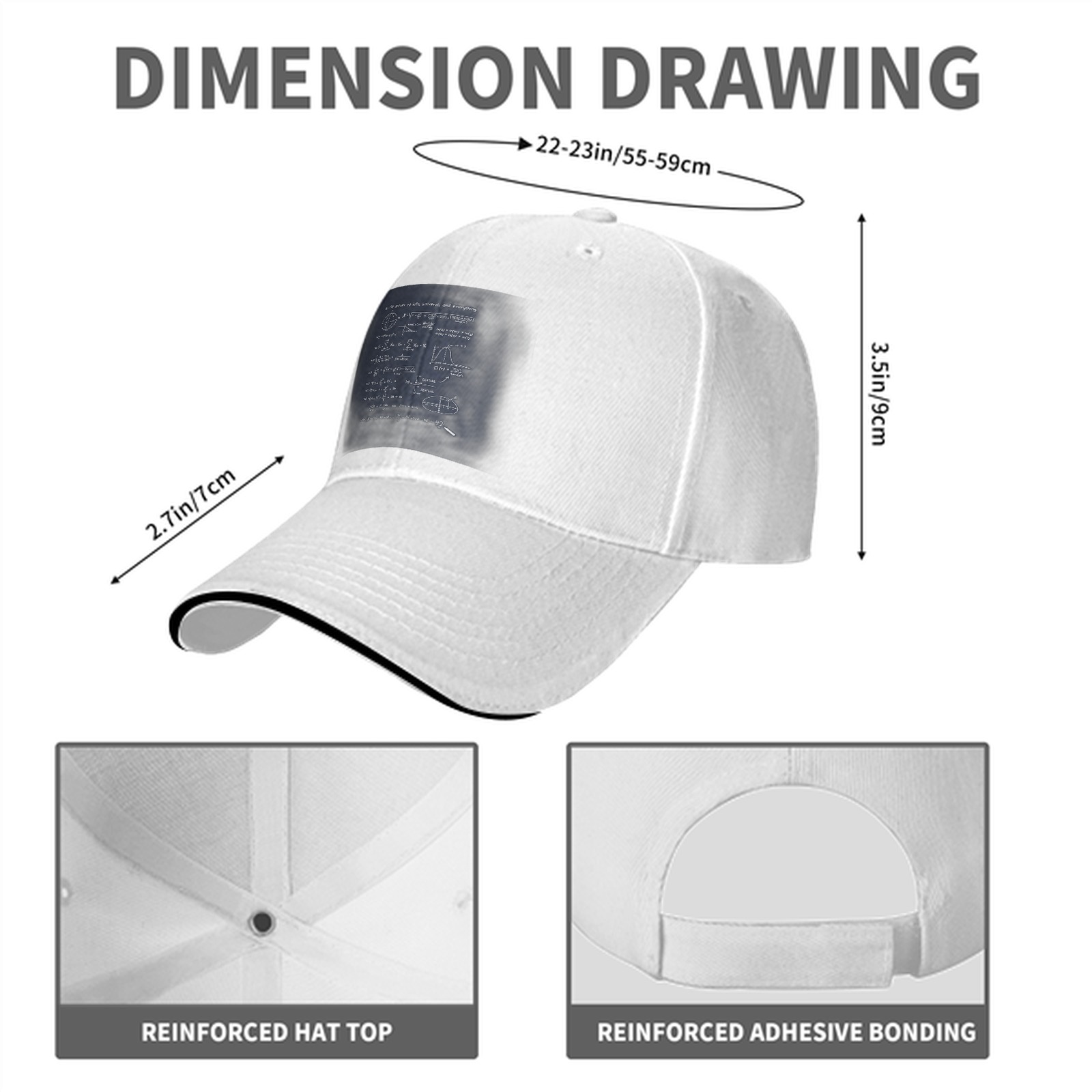 Black Baseball Cap with Math Science Formula Print