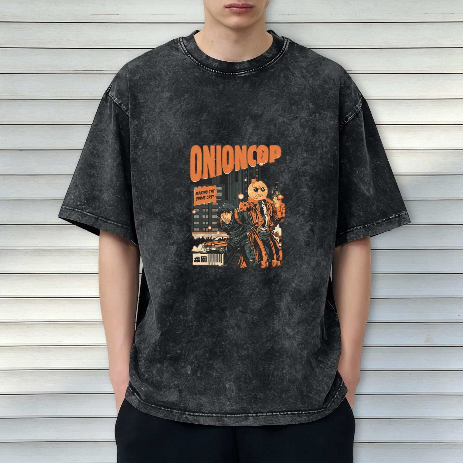 Onion Cop Graphic Vintage Wash Black T-Shirt