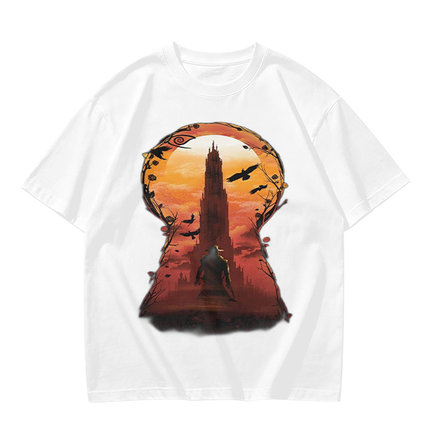 Olive T-Shirt with Keyhole Sunset Tower Art Print