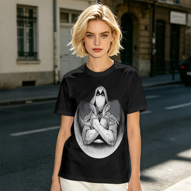 Olive T-shirt with Moon Knight Crossed Arms Graphic Print