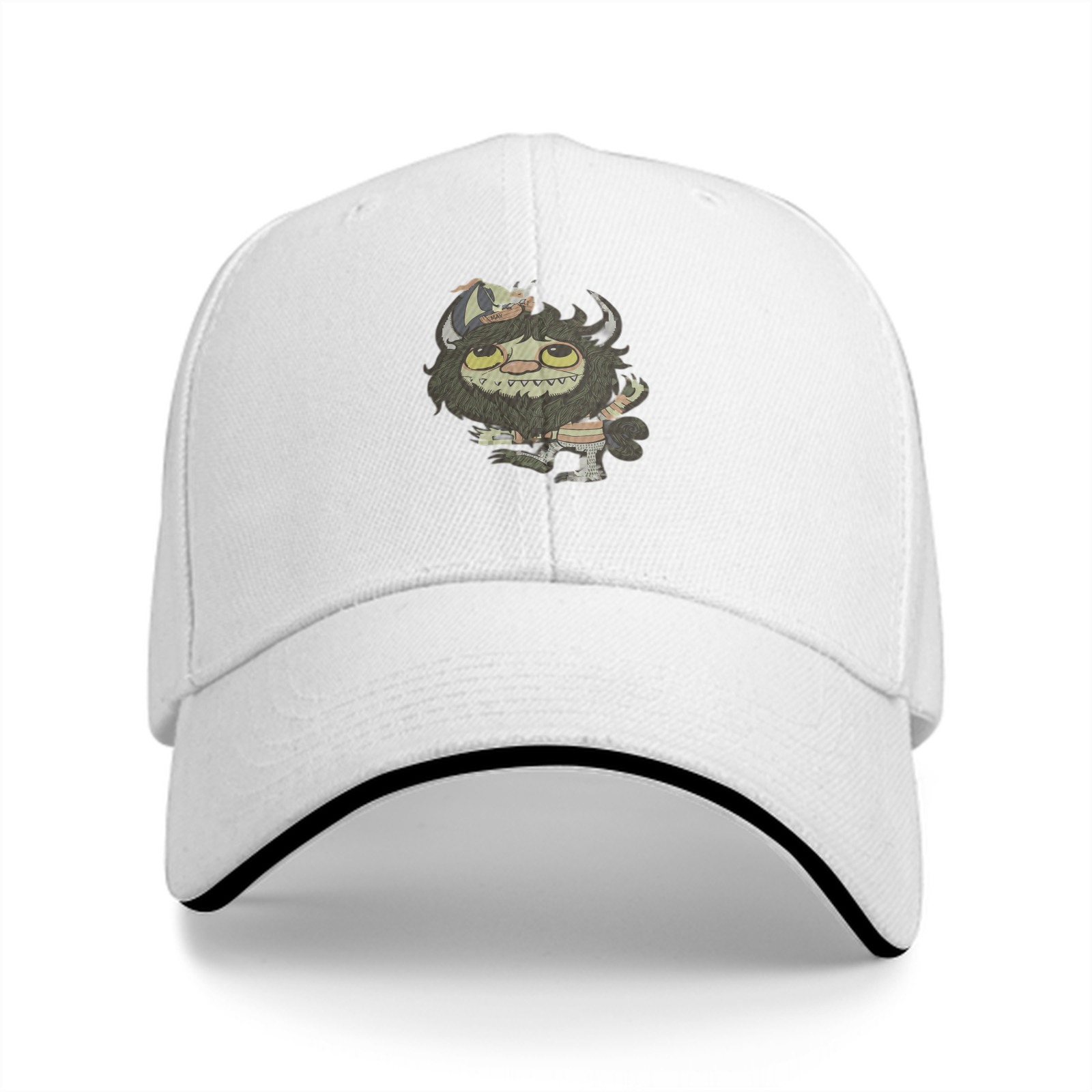 Black Baseball Cap With Cute Wild Monster Cartoon Print