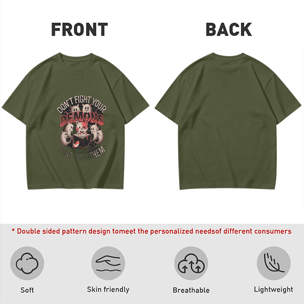 Don't Fight Your Demons Cat Graphic Olive T-Shirt