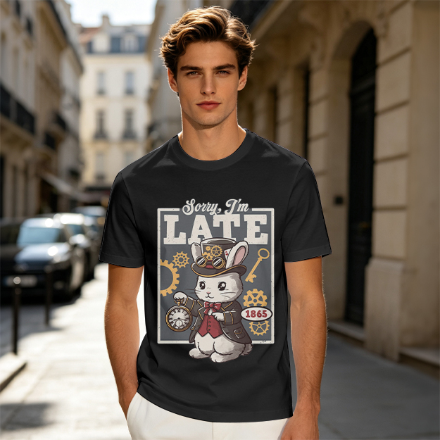 Sorry I'm Late Steampunk White Rabbit Graphic T-Shirt