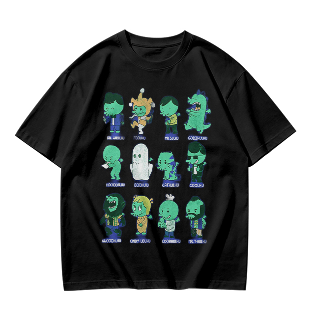 Olive Green T-Shirt With Cute Green Alien Character Print